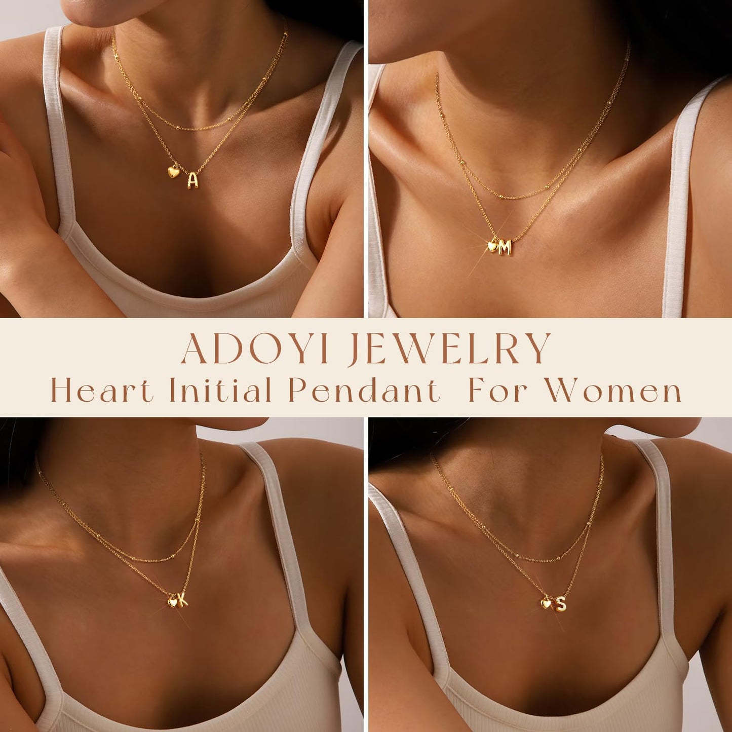 adoyi Gold Heart Initial Necklaces for Women Hers Dainty 14K Gold Plated Heart Layered Letter B Pendant Necklace Stack Trendy Jewelry Birthday Valentines Gifts for Women Jewelry