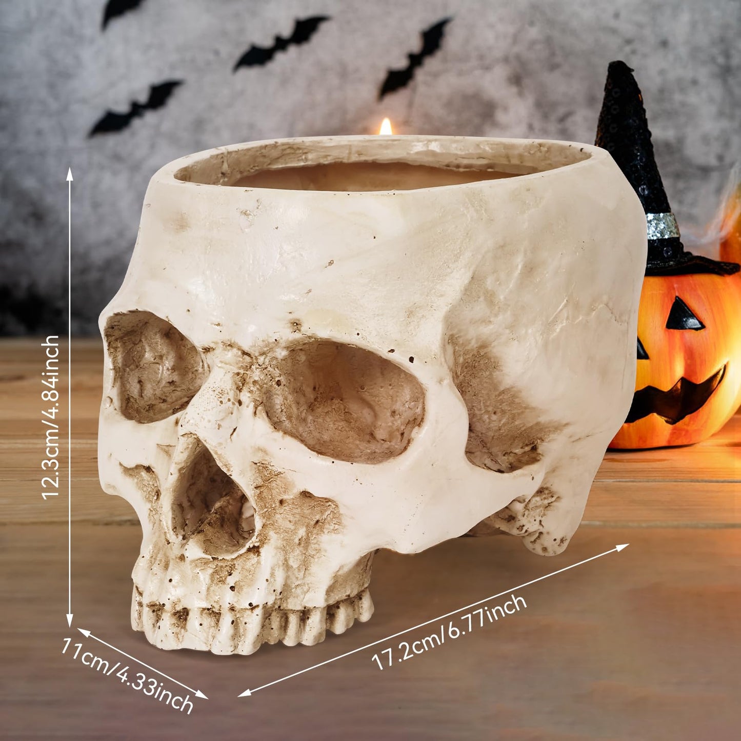 Sinromrich Skull Planter Pot for Plants - Realistic Human Skull Head Flower Pot, Halloween/Gothic Décor, Resin Planter for Succulents, Bonsai, Cactus, Home Bar, Desk, Spooky Gift Idea (Antique White)