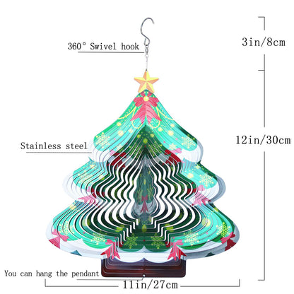 Christmas 3D Wind Spinners Ornament, 12in Large Stainless Steel Outdoor Christma Tree for Winter Indoor Garden Yard Crafts Ornaments Decoration(Chrismas Tree)