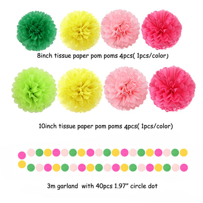 Hawaii Pool Party-Decorations Streamers - 35pcs Tissue Pom Poms,Tropical Jungle Birthday Supplies Bachelorette Tassel Garland Banner,Summer Beach Baby Shower Decor Lasting Surprise