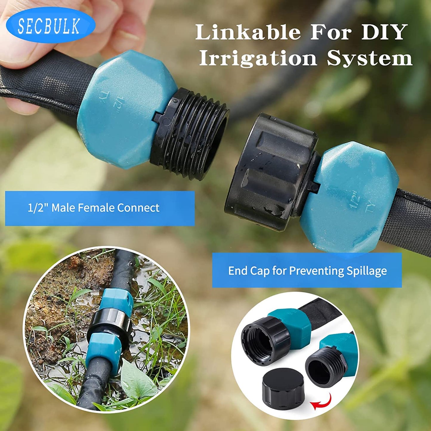 Secbulk 2026 Flat Soaker Hose 100 ft with Stakes for Garden, 50ft x 2 Linkable Drip Hose Diy Garden Irrigation System Saving 80% Water, Dual-layer Leak-free Design Water Hose with Holes