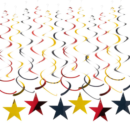 Adeer Red Black Gold Star Hanging Swirl Decorations Stars Streamers Foil Swirls for Ceiling Decorations Party Supplies, Pack of 30
