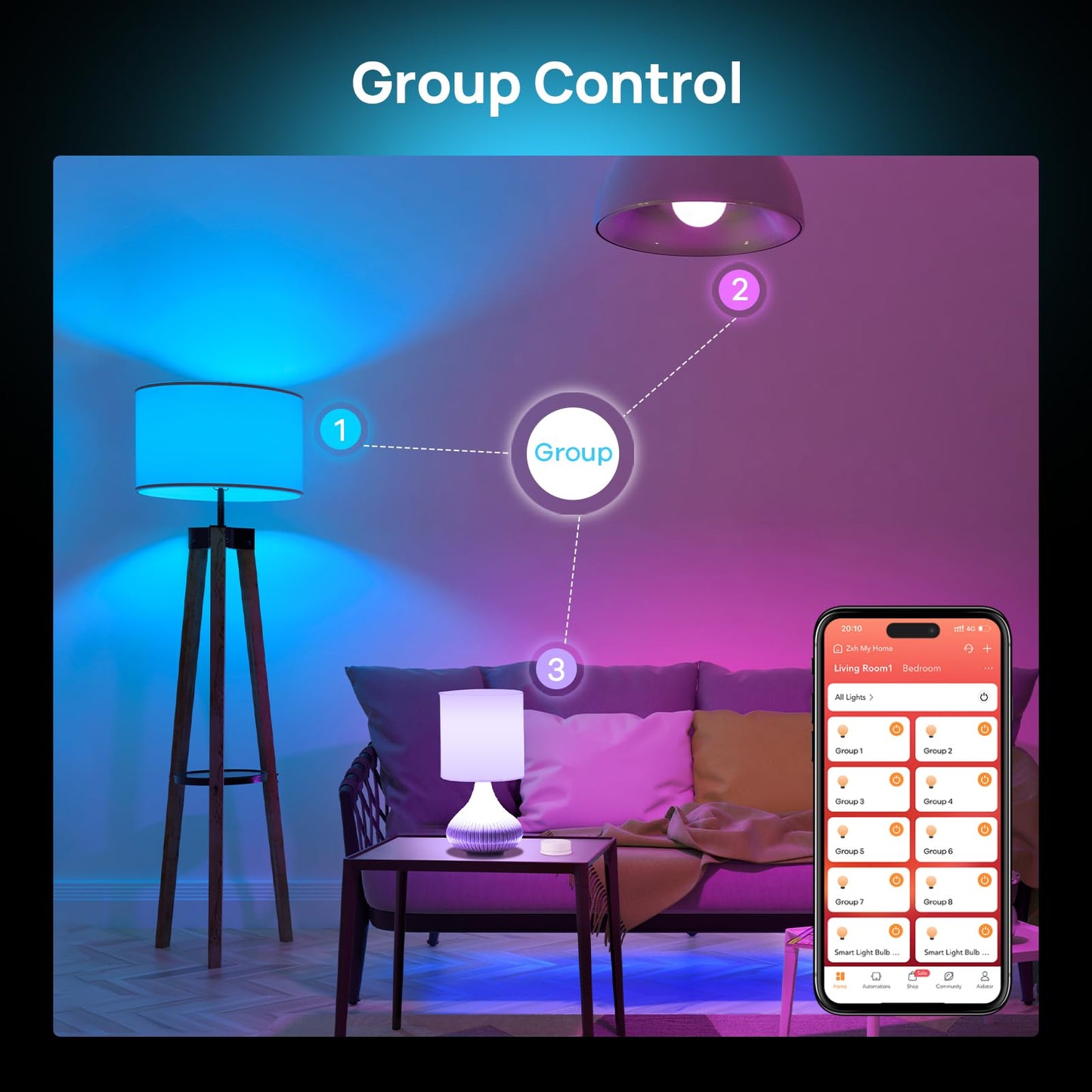 Consciot Smart Light Bulbs, WiFi Bluetooth Color Changing LED Light Bulb, Music Sync, 60W Equivalent Smart Bulb, A19 E26 RGBTW Light Bulbs That Works with Alexa/Google Home/Apple Home/Siri, 3 Pack