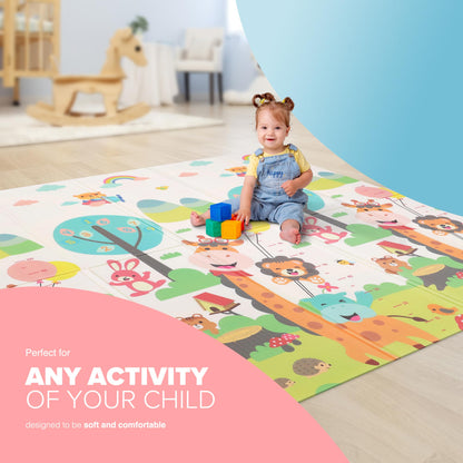 kidoola Reversible Large Baby Play Mat | Soft Playmat for Baby's Crawling, Tummy Time | Thick Floor Mats for Children, Toddlers & Babies | Play Mats for Floor in Bedroom, Nursery & Playroom (Style 1)
