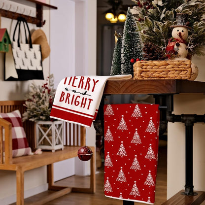 ARKENY Christmas Kitchen Towels Set of 2,Red Xmas Tree Dish Towels 18x26 Inch,Hoilday Farmhouse Home Decoration AD102