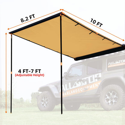 ALL-TOP Vehicle Awning 8.2'x10' Roof Rack Pull-Out Sun Shade UV50+, Weatherproof 4x4 Side Awning for Camping & Overland (Hardware Included)