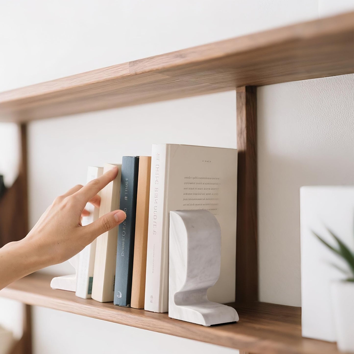 WORHE Marble Bookend for Shelves, Large Book Shelf Holder for Heavy Books, Natural Stone Book Stopper for Books CD Movies, Aesthetic Decorative Book Ends, Bookshelf Table Home Decor White (WH089)