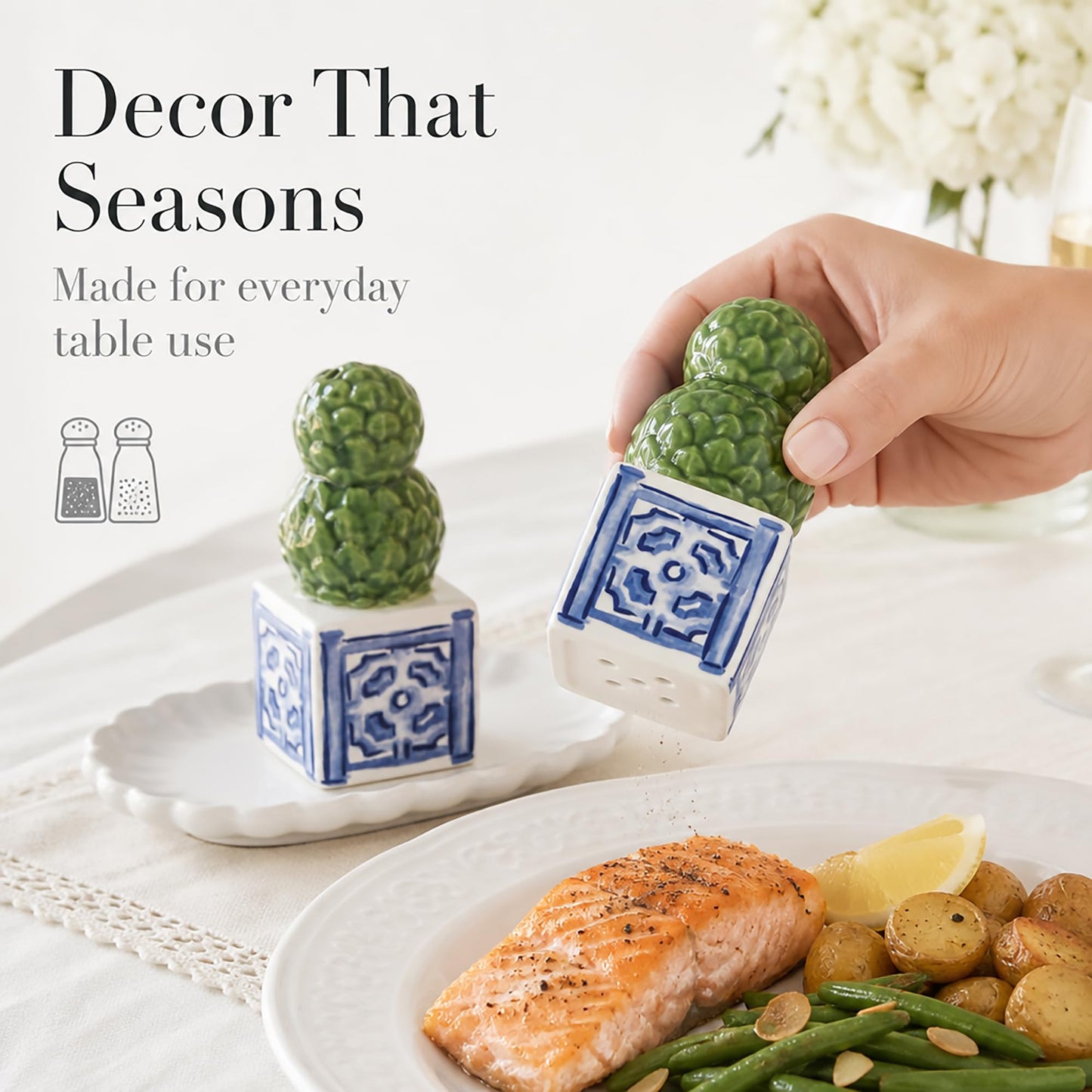 Mud Pie Ceramic Topiary Salt And Pepper Shaker Set