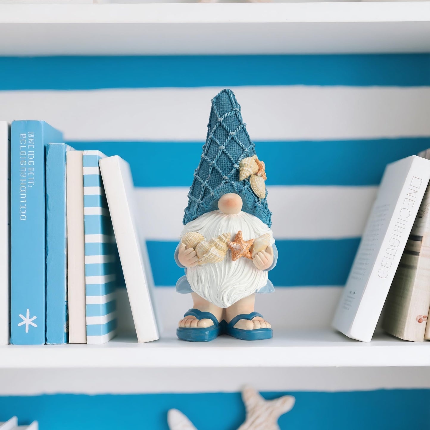 Etlemonde Beach Gnomes Statues,Ocean Gnomes,Nautical Themes Decoration,Beach, Gnome Holding Seashells