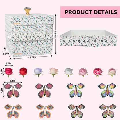 ELDGREON Explosion Gift Box, Flying Butterfly Surprise Gifts Box, DIY White Gift Included Butterfly Kit and Faux Rose Head for Birthday, Weddings, Mother's Day, Anniversaries