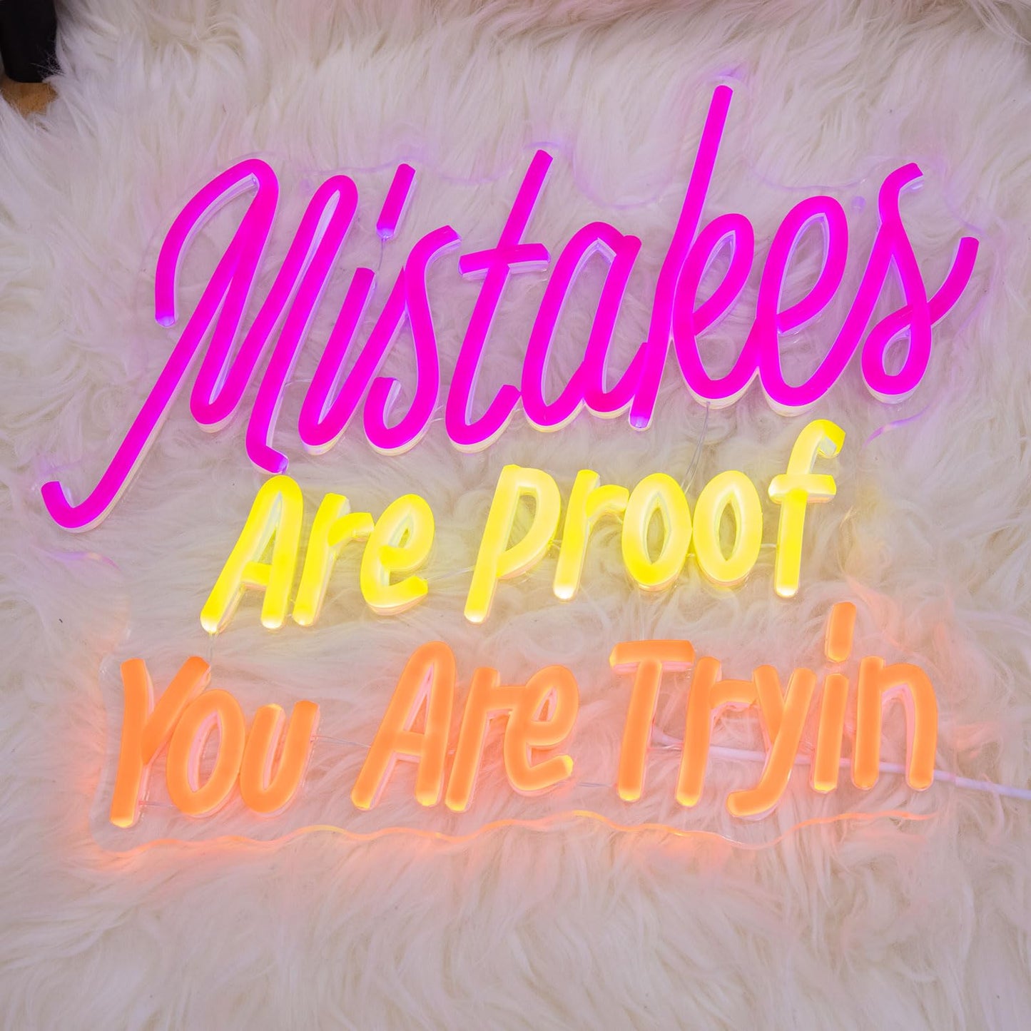 Mistakes Are Proof You Are Trying Neon Sign, Dimmable Neon Sign USB Powered LED Light, Motivational for Classroom Office Room Bedroom Living Room Sign, Graduation Gift 12.99 x 12.99"