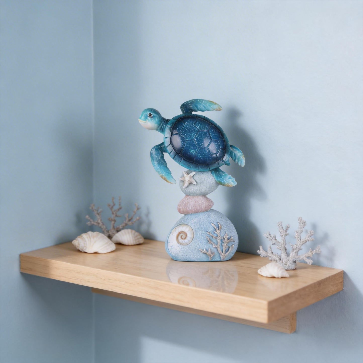 DOVDOV Blue Sea Turtle Statue, Ocean-Themed Coastal Home Decor; Perfect for Bookshelves, Coffee Tables, desks, Living Rooms, Beach Houses, and Nautical-Themed Gifts. (Blue)