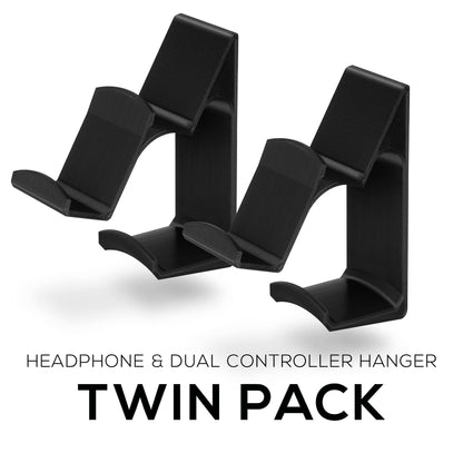 The UberAtlas Dual Game Controller & Headphone Stand Wall Mount Holder for Xbox ONE, Series X, PS5, PS4, PS3, Switch, STEELSERIES Gamepad & More, Stay Organized No Screws, by Brainwavz (Two Pack)
