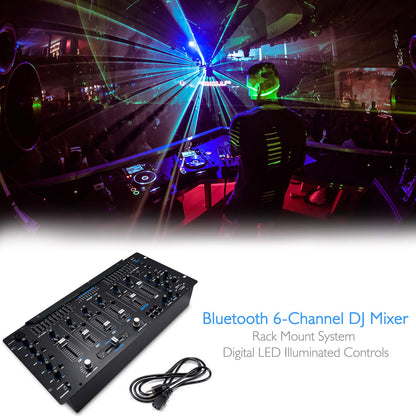 Pyle 6 Channel Mixer, Bluetooth DJ Controller, Stereo Mixer, Professional Sound System, LED Illumination, Mixer Digital Audio, Digital Mixing System, Speed Control, 5U Rack Mount System (PYD1964B)
