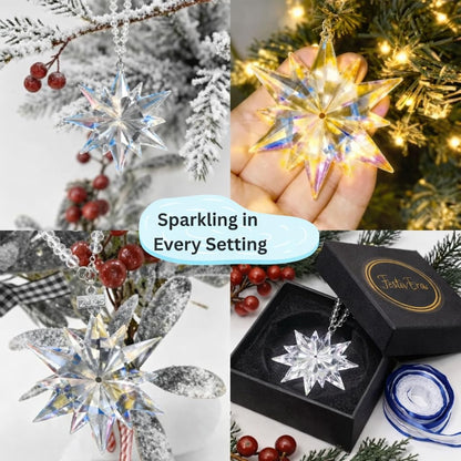 FestivEra Crystal Christmas Ornaments – Multi-Shade Star Ornament with Chain and Ribbons, Swarovski-Style Crystal Ornaments for Valentine's Day, Home Décor, Gift Box
