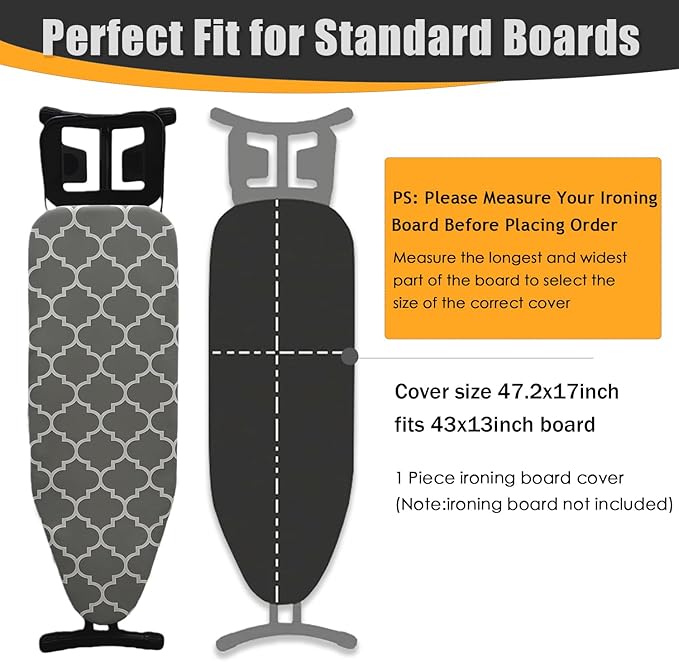 Ironing Board Cover and Pad, Sewn-in Thick Feltpads, Elastic Edge, Fits