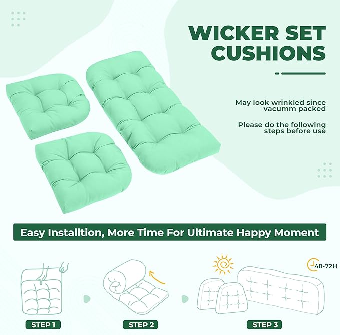 DANGHOOGY Wicker Chair Cushions, Waterproof Outdoor Loveseat Cushions