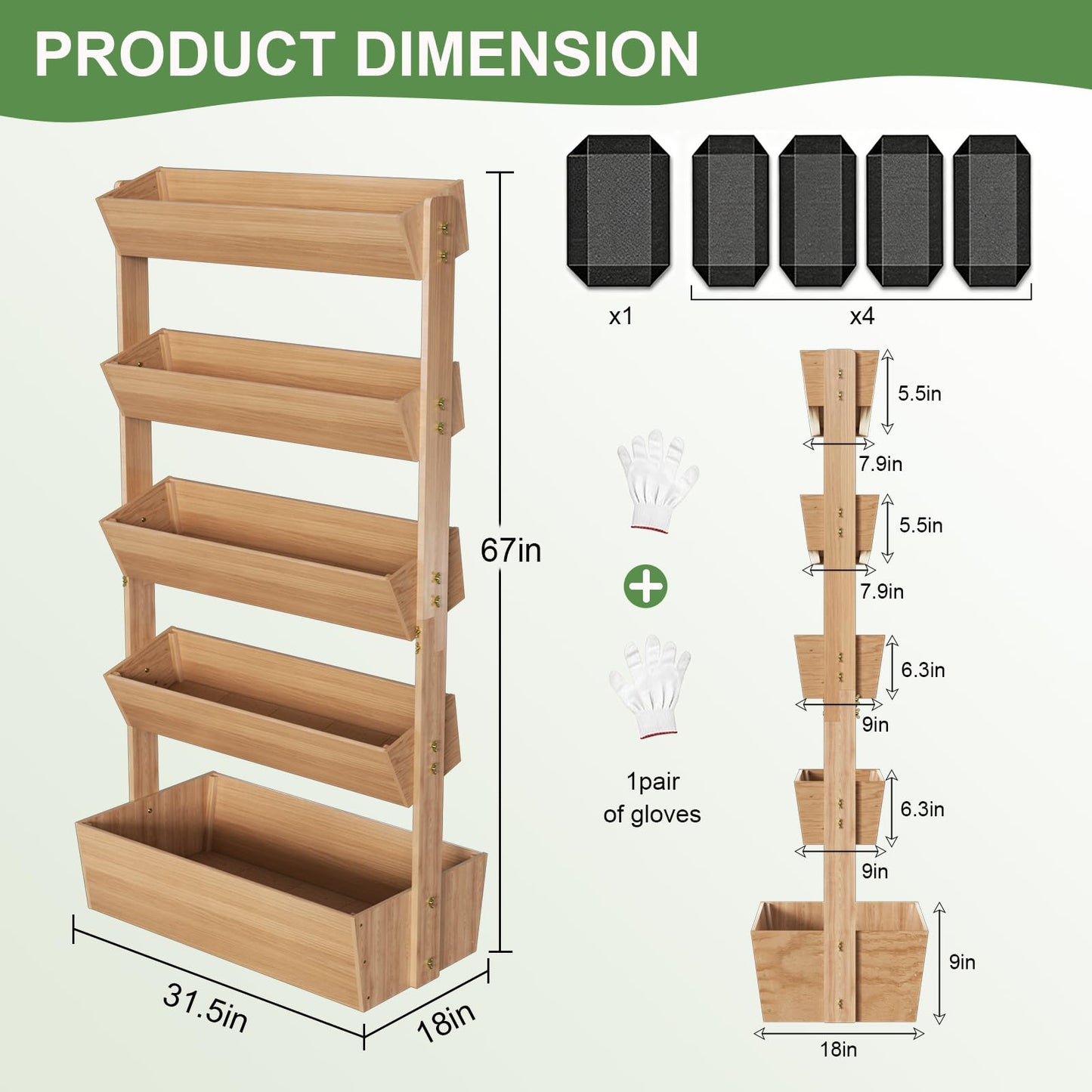 Baotree 5 Tiers Vertical Wooden Raised Garden Bed, Tiered Standing Garden Planters Outdoor, Garden Tower Wooden Planter Box for Planting Herbs Flowers Vegetables Indoor Outdoor Gardening