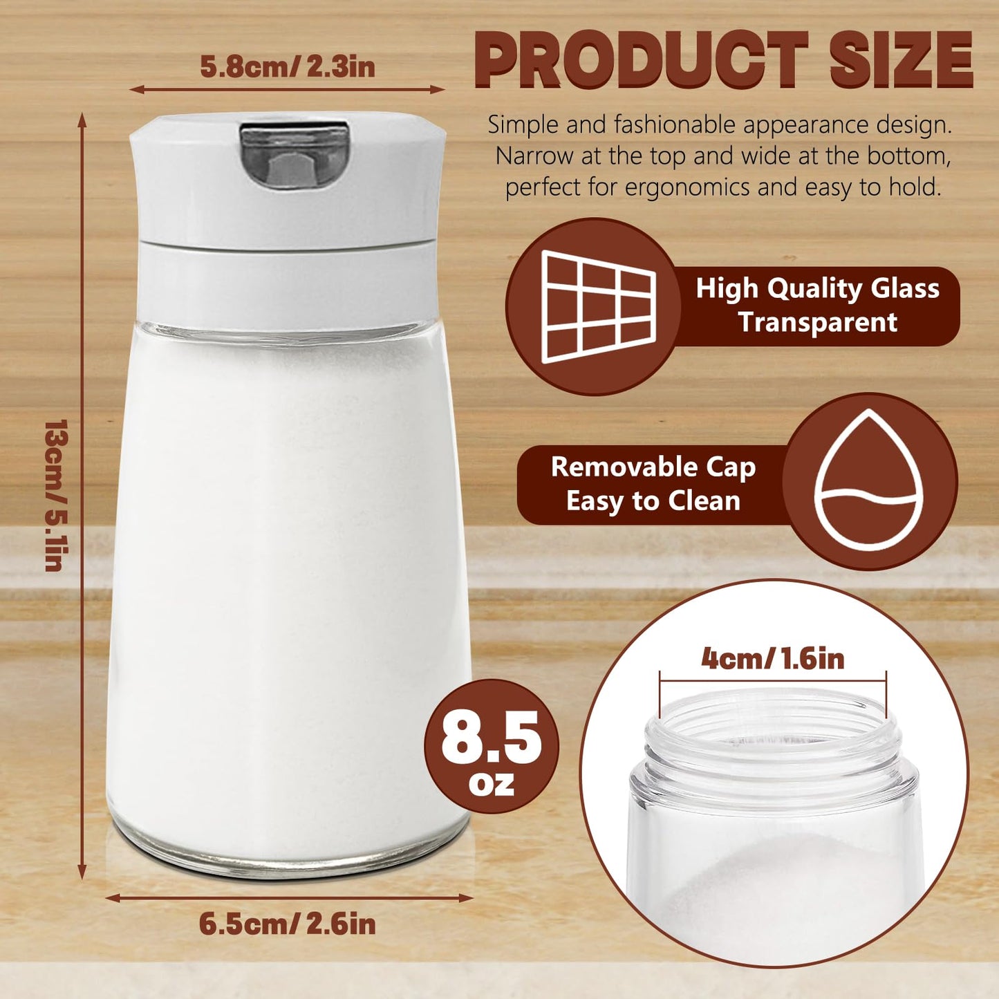 Sekonow 2Pcs Glass Sugar Dispenser with Auto Flip Pour Spout, Weighted Pourer Sugar Container, 8.5oz Sugar Bowl Shaker Jar Salt Dish Holder Coffee Bar Accessories, Grey