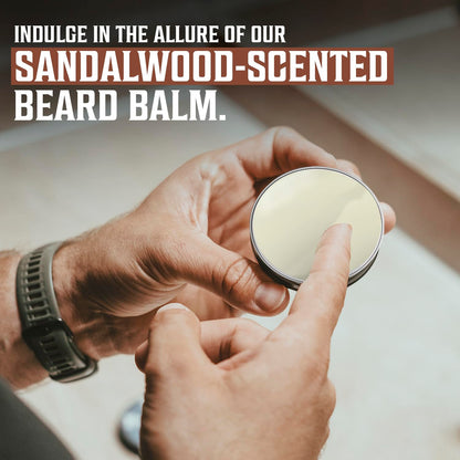 Viking Revolution Sandalwood Beard Balm for Men (2oz) and Sandalwood Beard Oil (1 fl oz) Bundle - With Argan and Jojoba Oils - Soften and Moisturize - Stocking Stuffers for Men
