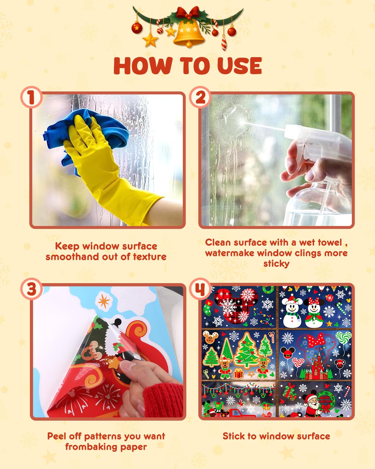 JMHACHY Christmas Window Clings - 9 Sheets 166 Pcs Cute Xmas Decorations for Winter Holiday Home Party, Santa Snowman Tree Snowflake Gingerbread Stickers for Glass, Double-Sided Static Window Decals