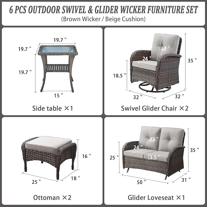 Belord 6 Pieces Wicker Patio Conversation Sets