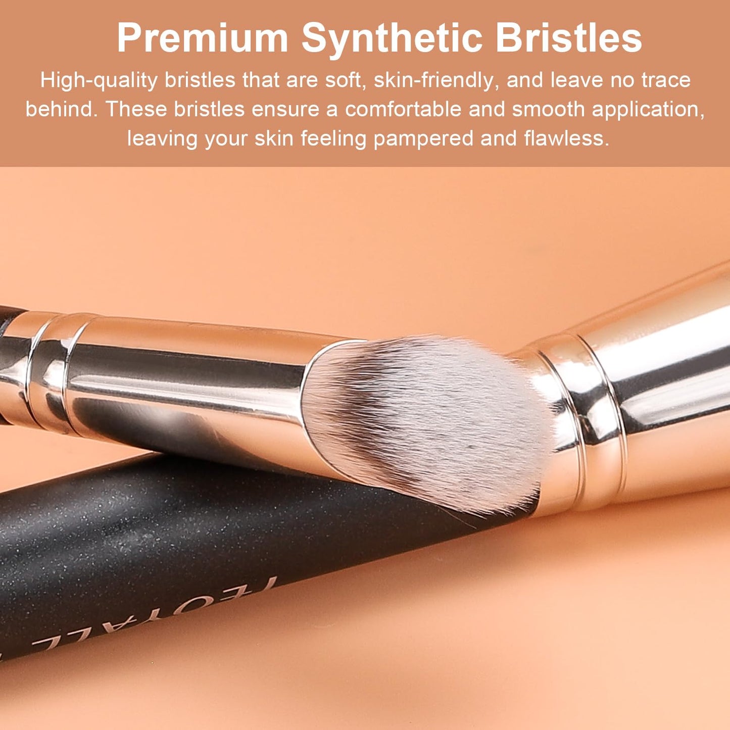 TEOYALL Foundation Contour Conceal Brush Set, 3PCS Angled Synthetic Kabuki Brush for Blending Setting Buffing with Liquid, Cream and Powder Cosmetic (170S/270S/370S)