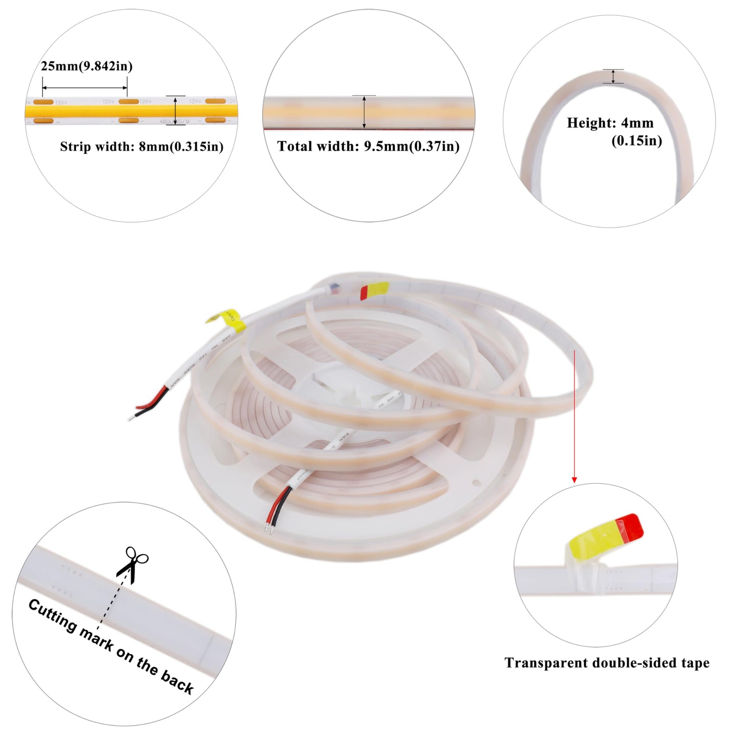 LEDENET COB LED Strip Lights Waterproof IP67 Warm White 3000K DC12V 16.4ft/5m 480LEDs/m Dimmable Flexible LED Tape Lights for Bedroom Living Room Wedding Outdoor DIY Lighting