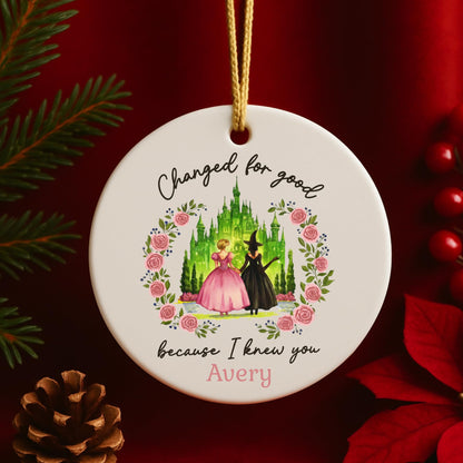 Wicked Christmas Glass Ornament, Elphaba Glinda Ornament, Change for Good, Friendship Broadway Wicked Musical (Ceramic, 1)