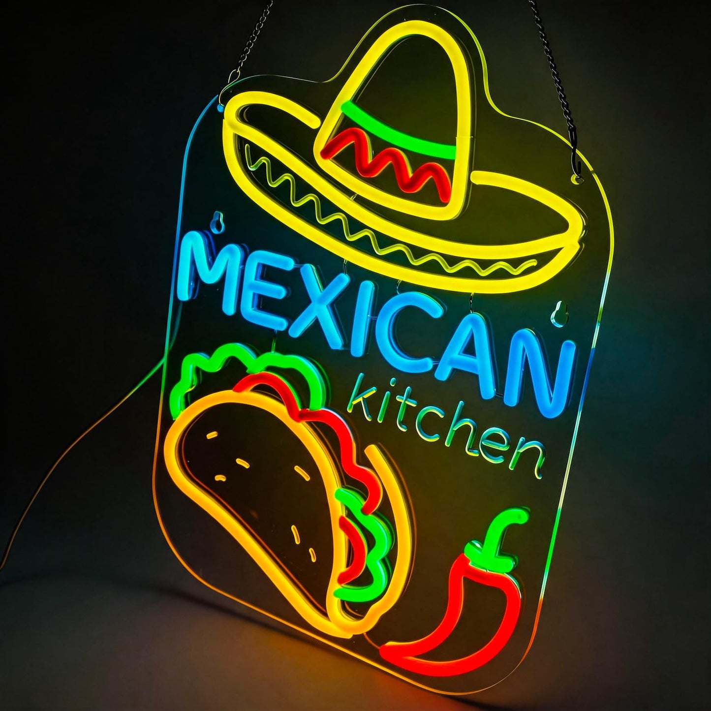 Mexican Taco Neon Sign - LED Restaurant Decor for Mexican Kitchen, Taco Party Decorations, 16.5x12" USB Wall Light - Mexican Food Gifts for Restaurants & Homes