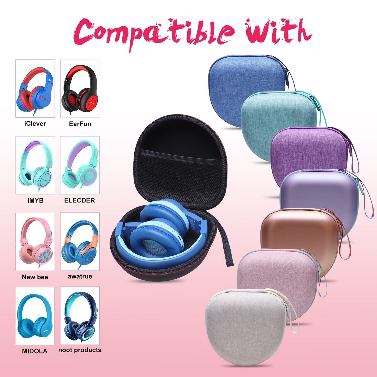 Kids Headphones Case Compatible with iClever BTH12 / HS19 / BTH26 / JoySpark-T5 / Candy Bila BH03 / EarFun/IMYB/MIDOLA MD-B01 / noot Products Foldable Kids Headphones, Purple+Green Edge (Case Only)