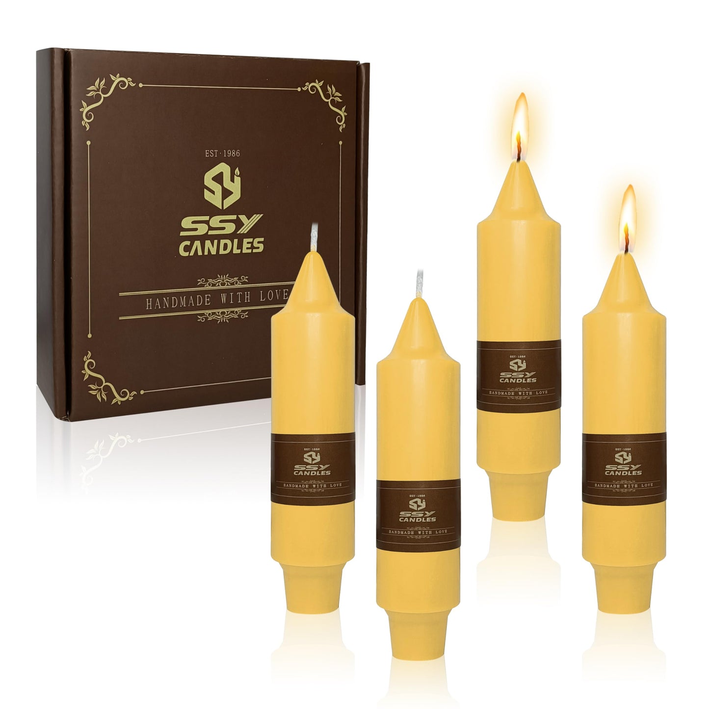 6 Inch Natural Beeswax Short Candles Set, Handmade Yellow Taper Candle Sticks Dripless Smokeless Bee Wax Candlesticks, 100% Pure Beeswax Candles for Dinner Party Home Decor Candle, 4 Pack