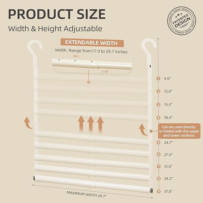 STORAGE MANIAC Adjustable Closet Rod Hanging Clothes Heavy Duty Closet Extender