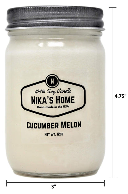 Nika's Home Cucumber Melon Soy Candle - 12oz Mason Jar