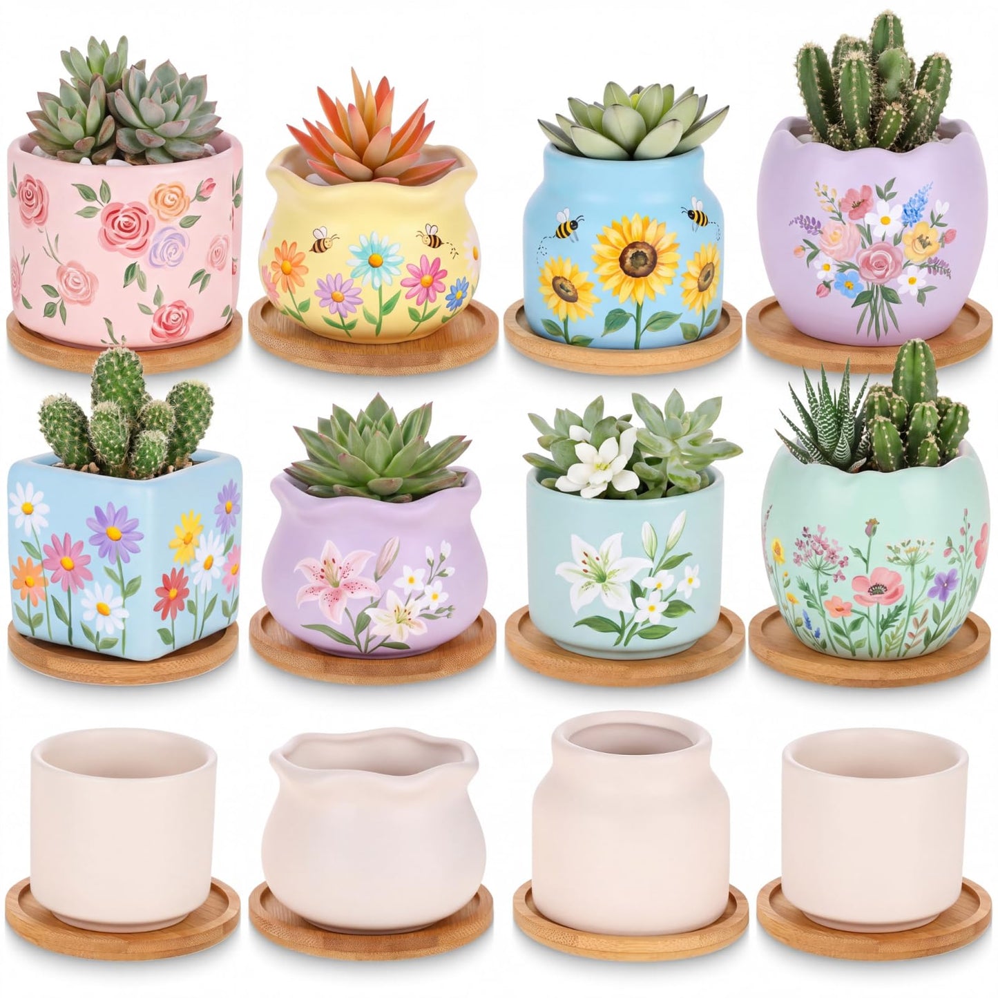 Maxdot 12 Sets 3 Inch DIY Ceramic Succulent Planters Pots to Paint Unpainted Ceramic Paintable Flowerpots Paint Your Own Flower Pot Pottery Painting Craft Kit for Gardening Draw Gifts