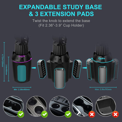 Cup Holder Car Tablet Mount for Truck, 360° Adjustable 15" Long 2-Arm Stand Holder for iPad Pro 12.9/11/10.5/9.7/Air/Mini 6/5/4, Galaxy Tab/Z Fold 6/5/4, iPhone 17/16/Pro, 4.7-12.9" Tab &Phone