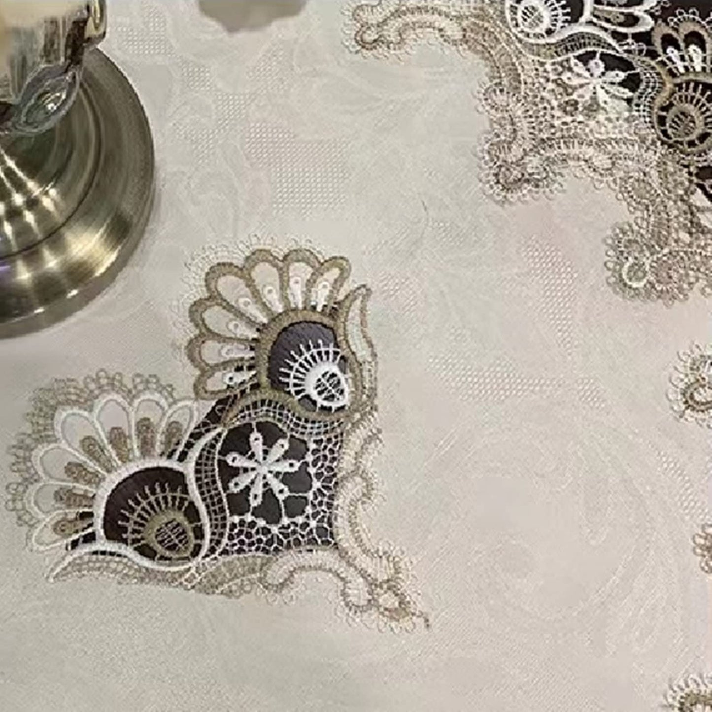 ZMNSZBDBeige Embroidered Lace Tablecloth Lace Coffee Table Cover Oval Hollow Fabric Tablecloth, Washing Machine, Dryer, Refrigerator Top Dust Cover (27.5''X51'')