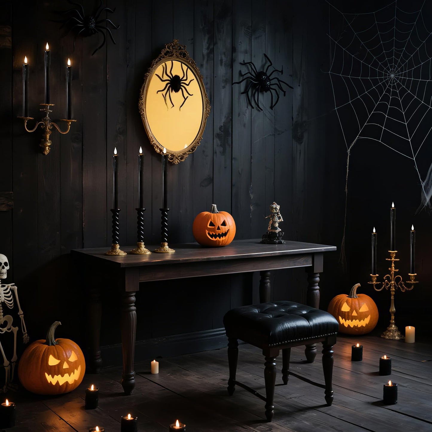 Velsyn Black Flameless Taper Candles with Remote and Timer - 9.65 Inch Real Wax LED Candlesticks - Wax Drip Battery Operated Halloween Taper Candles with 3D Flickering Flame Halloween Decor, 6 Pack