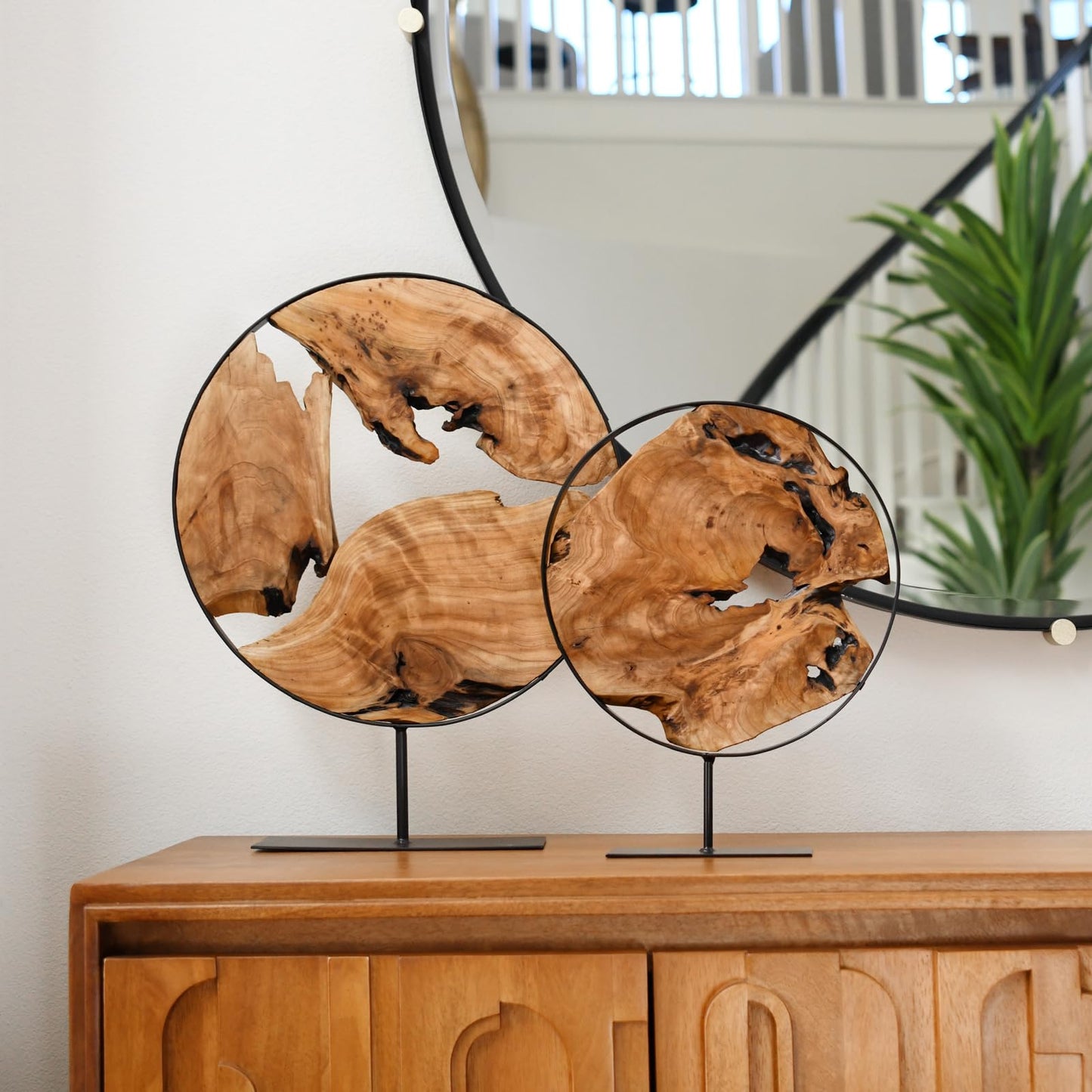 WELLAND Cedar Wood Sculpture, Natural Tabletop Decor Accent
