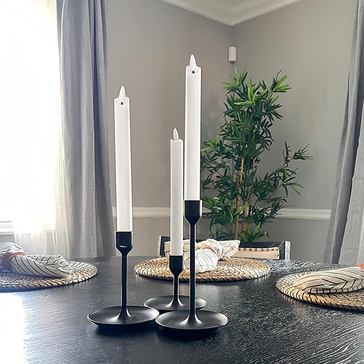 salipt Flameless White Taper Candles Flickering with Timer and 10-Key Remote, Battery Operated LDE Warm 3D Wick Light Window Candles Real Wax Pack of 4, Christmas Home Wedding Decor(0.78" X 9.64")