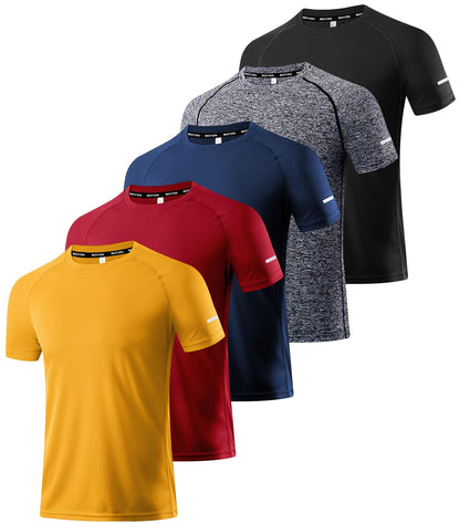 Boyzn 5 Pack Workout Running Shirts for Men, UPF 50+ Sun Protection Athletic T-Shirts, Dry Fit Breathable Moisture Wicking T-Shirts, Sports Gym Workout Short Sleeve Crew Neck Shirts for Men 5P07-L