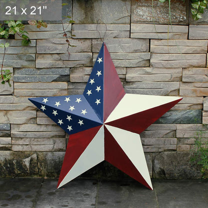 Patriotic Barn Star Metal Wall Decor Indoor Outdoor Wall Hanging Primitive Decor Star Ornament 4th of July Decoration