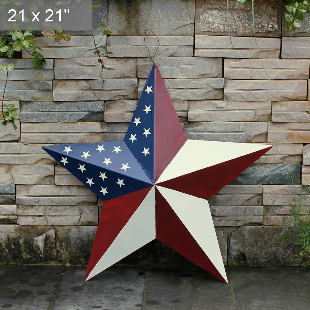 Patriotic Barn Star Metal Wall Decor Indoor Outdoor Wall Hanging Primitive Decor Star Ornament 4th of July Decoration