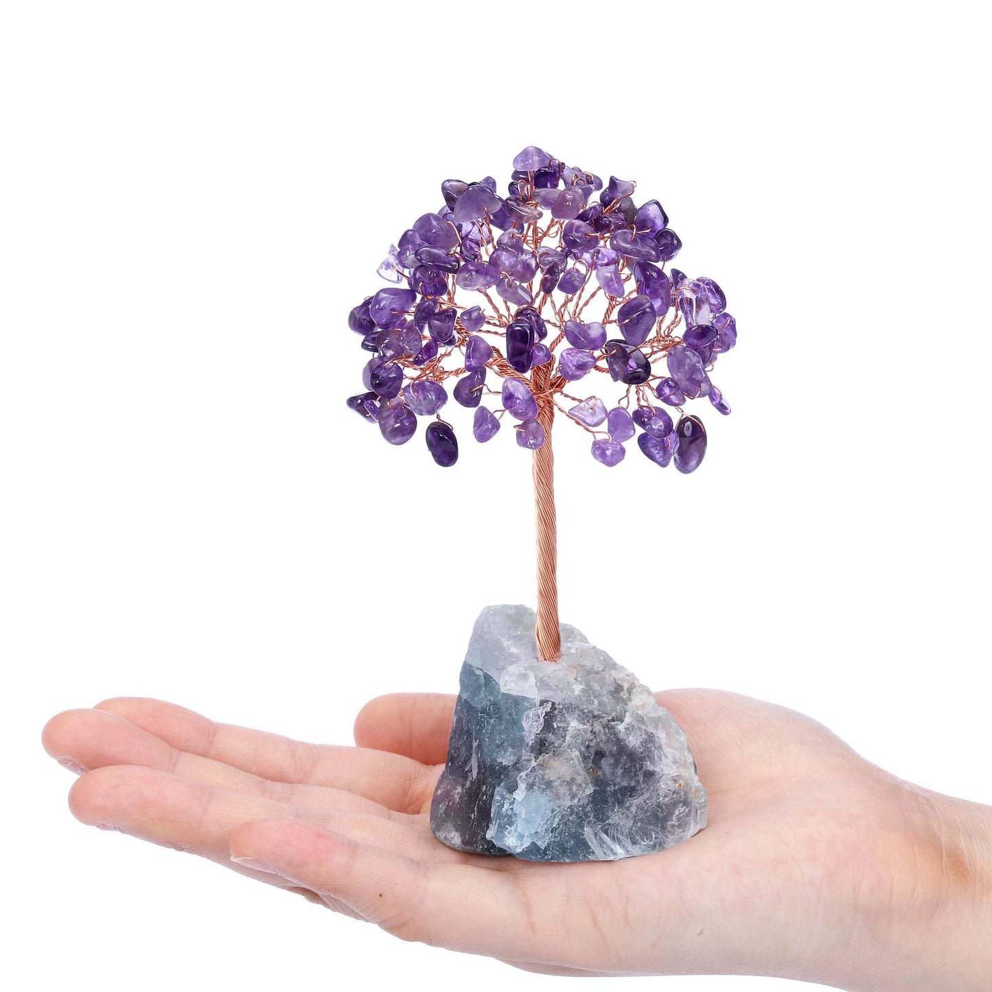 Jovivi Natural Amethyst Crystal Tree, Raw Healing Crystals Fluorite Base Bonsai Money Tree for Home Office Table Decor Wealth and Luck