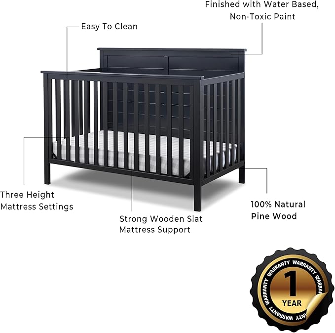 Sorelle Furniture Ashley Crib, Classic 4-in-1 Convertible Pannel Crib, Baby
