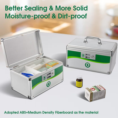 Medicine Lock Box, First Aid Safe Medication Storage Box, Layered Aluminum Daily Medicine Lockable Box with Key (Size-Large 14 * 8.5 * 7.5inch)