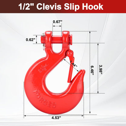 Lechansen G80 Clevis Slip Hook, 1/2" Chain Hooks with Safety Latch, Heavy-Duty Winch Hook, Grade 80 Forged 10 Pack Transport Tow Hook for Maximum Strength Load 45,240 Lbs