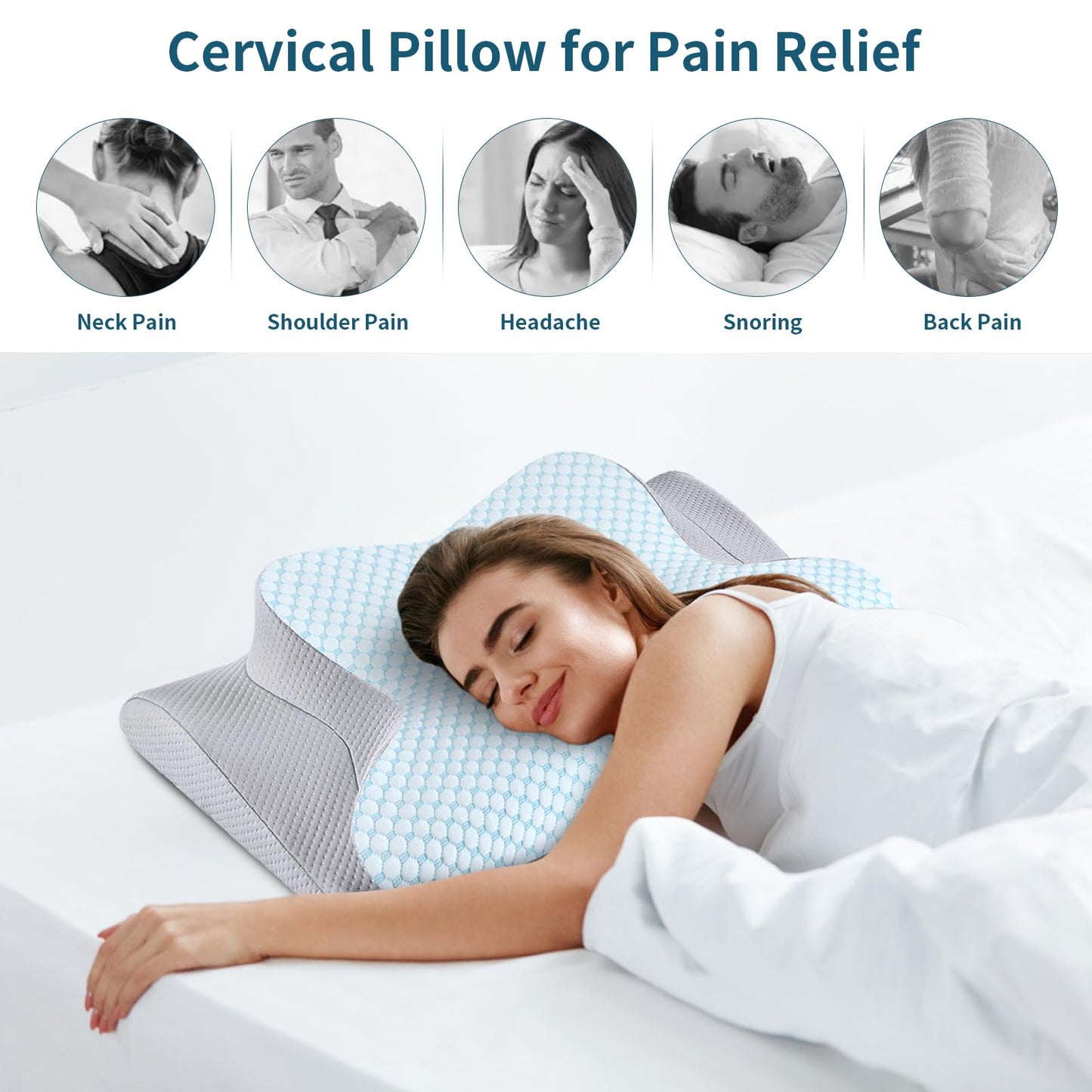 Cervical Neck Pillow for Pain Relief, Ergonomic Pillow for Sleeping, Contour Memory Foam Pillows for Shoulder Pain, Orthopedic Bed Pillows Neck Support for Side Back Stomach Sleepers with Pillowcase