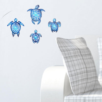 Yalikop 4 Pieces Sea Turtle Bathroom Wall Decorations Sea Turtle Ocean Voyage Sign Beach Theme Wooden Plaque Farmhouse Rustic Decorations for Home Wall Bathroom Decor Blue