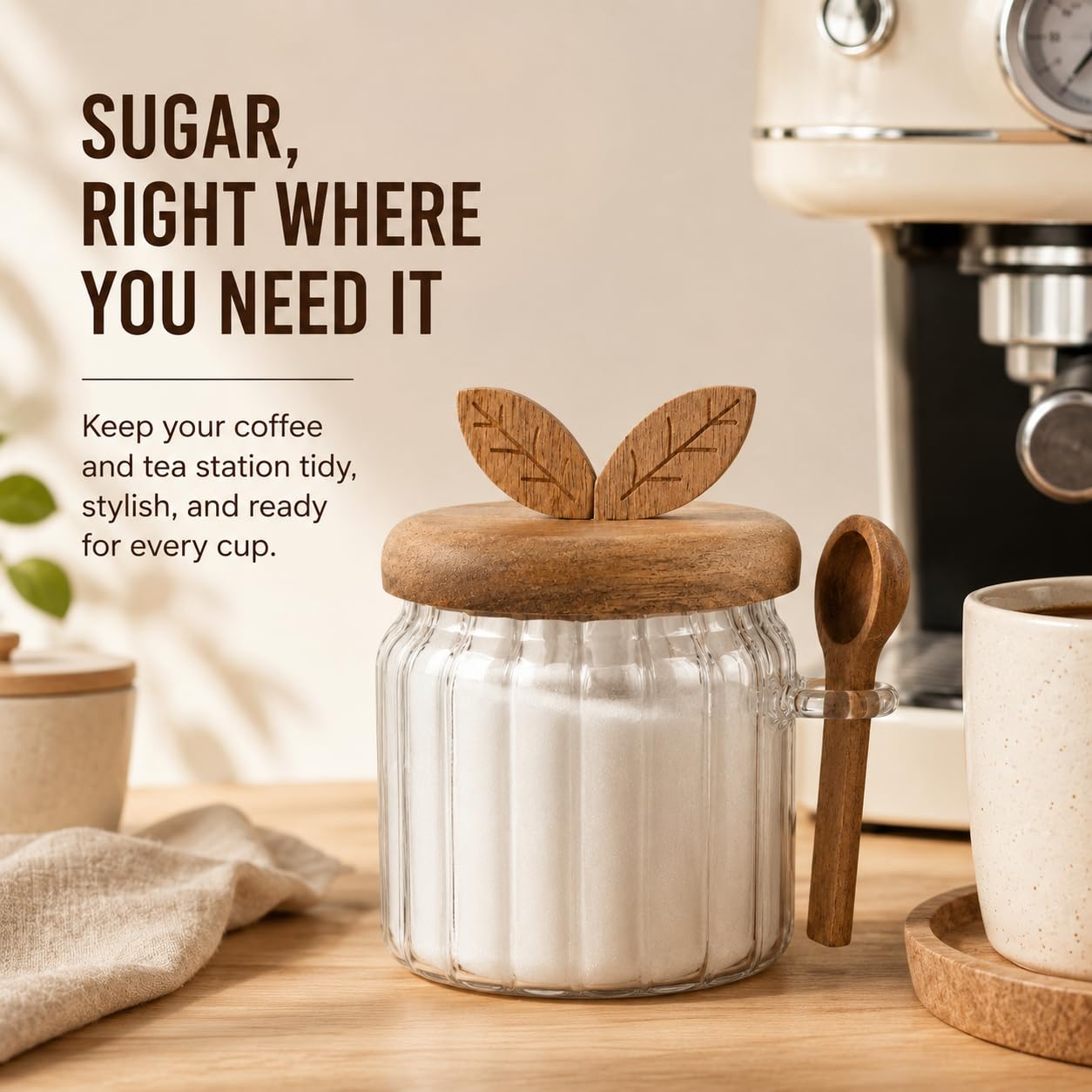 Sugar Bowl with Lid and Spoon, 17 oz Airtight Sugar Jar Container, Easy-to-Use Sugar Container with Lid and Spoon Sugar Bowls for Tea Coffee Brown Sugar Container, Cereal Tea Salts Spice Jar